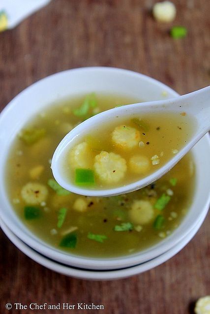 Tries n tested : Babycorn Soup - a variety wud b to add onions n garlic n skip capsicum. Garnish wit coriander leaves.