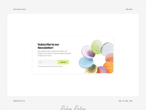 Newsletter Subscription Section Ui -DoraDsn by Rehan Raihan Newsletter Subscription Design, Newsletter Section Web Design, Newsletter Design Inspiration, Premiere Pro Tutorials, Newsletter Subscription, Escape The Ordinary, Modern Web Design, Visual Language, App Design Inspiration