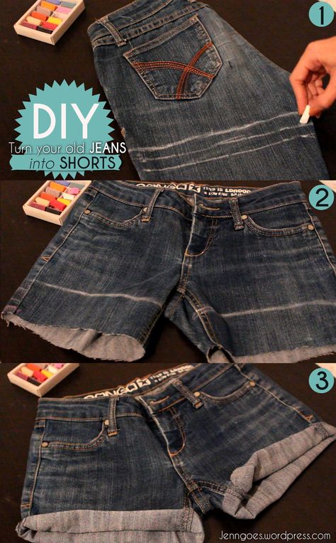 Turning Jeans Into Shorts, Jeans Into Shorts, Restyle Clothes, Diy Summer Clothes, Clothing Pattern Design, Easy Diy Clothes, Blue Clothes, Ripped Jeans Outfit, Diy Clothes Refashion