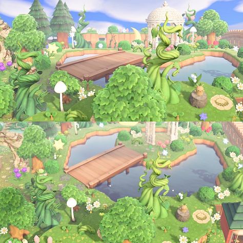 Acnh Water Feature, Acnh Neighborhood Designs Fairycore, Acnh Fairy Entrance, Acnh Center Piece, Acnh Fairycore Beach, Acnh Spiral Pond, Acnh Fairycore Island Entrance, Acnh Nook Cranny Ideas Fairycore, Glowing Moss Pond Acnh