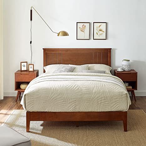 Amazon.com: MUSEHOMEINC Mid-Century Modern Solid Wooden Platform Bed with Adjustable Height Headboard for Bedroom,Full Size Wooden Bed Frame with Headboard,Wood Slat Support & No Box Spring Needed,Full : Home & Kitchen Construction Bedding, Wooden King Size Bed, Beautiful Bed Designs, Wood Platform Bed Frame, Wooden Platform Bed, Bed Design Modern, Solid Wood Platform Bed, Minimalist Silhouette, Wooden Bed Frames