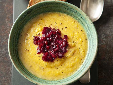 Recipe: Golden Beet Soup - StarTribune.com Beets Soup, Golden Beets Recipe, Beet Soup, Golden Beets, Prepared Horseradish, Beet Recipes, Red Beets, Bowl Of Soup, Root Vegetables