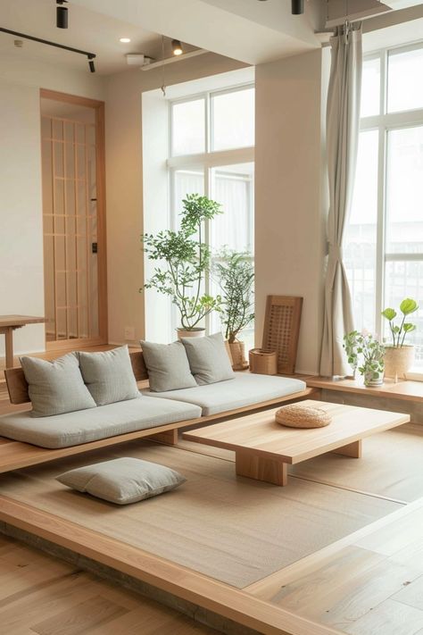 Zen Decor Living Room, Japan Living Room, Estilo Japandi, Japanese Living Room, Japan Interior, Japandi Living Room, Zen Interiors, Modern Apartment Decor, Japandi Interiors