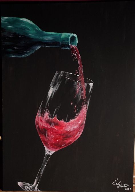 A little red wine. The first such painting of my life. It was completed in 12 hours. Red Wine Painting, Wine Oil Painting, Black Background Painting, Red Wine Stains, Oil Painting For Beginners, Black Canvas Paintings, Wedding Gifts For Bride And Groom, Wine Painting, Painted Wine Bottles