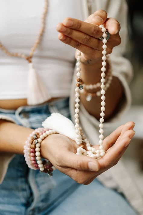 Lily Bracelet, Beachy Chic, Yoga Photoshoot, Meditation Accessories, Meditation Beads, Best Meditation, Jewelry Photoshoot, Mala Necklace, Healing Jewelry