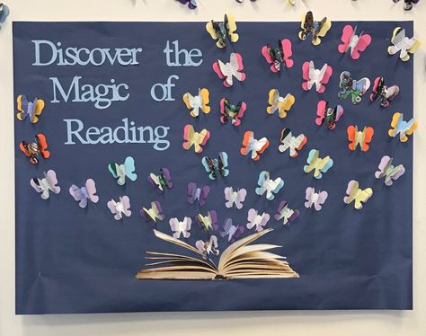 Reading Bulletin Board Ideas, Bulletin Board Ideas For Teachers, Reading Bulletin Board, Book Bulletin Board, School Library Bulletin Boards, Reading Week, Reading Display, School Library Displays, Library Bulletin Board