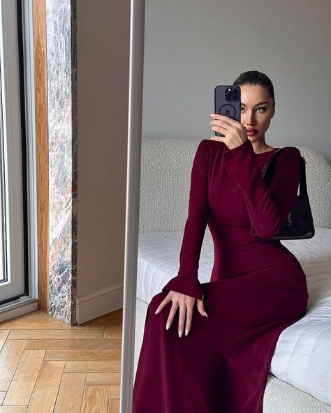 All Posts • Instagram Maroon Dress Outfit Formal, Modest Red Dress, Maroon Dress Outfit, Red Dress Long Sleeve, Dark Red Dress, Dark Red Dresses, Red Long Sleeve Dress, Collection Couture, Modest Dresses Casual