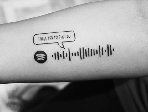 Song Tattoos Ideas Spotify, Music Inspired Tattoos Song Lyrics, Spotify Song Tattoo, Spotify Tattoo Ideas, Spotify Barcode Tattoo, Spotify Code Tattoo, Music Tattoos For Guys, Music Tattoo Designs Men, Song Tattoos Ideas