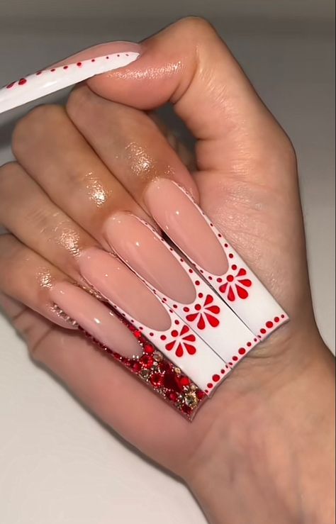 Mexican Nails, 2023 Nails, Red Acrylic Nails, Long Acrylic Nail Designs, Girly Acrylic Nails, Basic Nails, Classy Acrylic Nails, Long Acrylic Nails Coffin, Unique Acrylic Nails