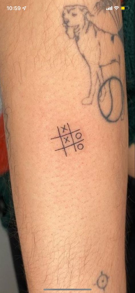 Noughts And Crosses Tattoo, Tic Tac Toe Tattoo, Toe Tattoo, Ear Tats, Toe Tattoos, Gaming Tattoo, Stick And Poke, Subtle Tattoos, Cross Tattoo