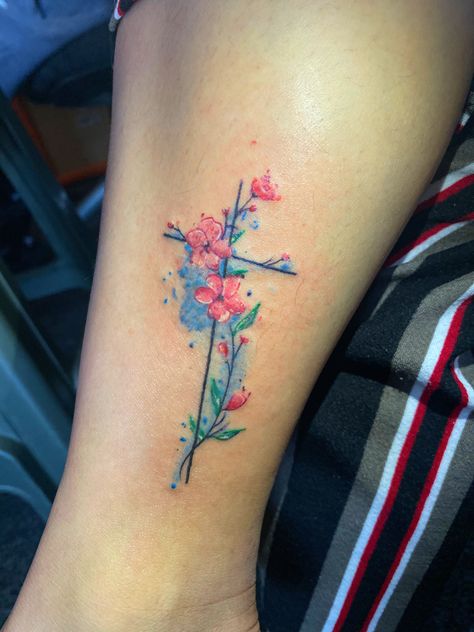 Watercolor Cross Tattoo, Godly Tattoos, Pattern Tattoos, Delicate Flower Tattoo, Couples Tattoo, Cross Tattoos For Women, Dandelion Tattoo, Cross Tattoos, Awesome Tattoos