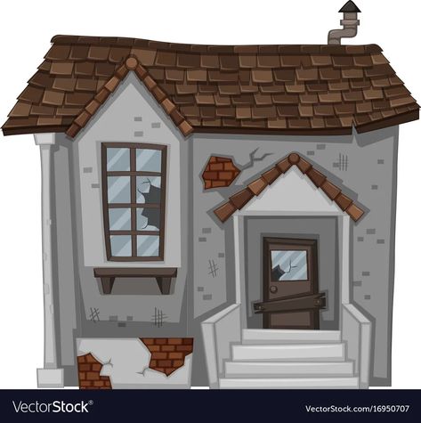 Brick house with broken door and window vector image Red Roof House, Broken Windows, Window Illustration, Broken Window, Red Roof, House Illustration, Door Window, Brick House, Old House