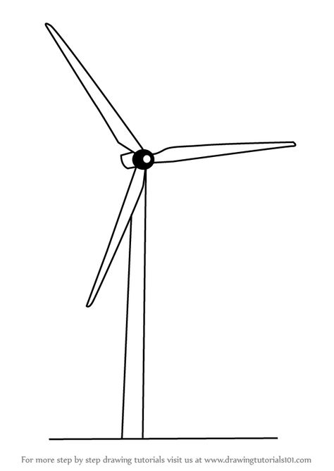 Windmill Drawing Simple, Make A Windmill, Electric Drawing, Windmill Drawing, Farm Windmill, Draw Water, Draw Shapes, Drawing Step, Step Drawing