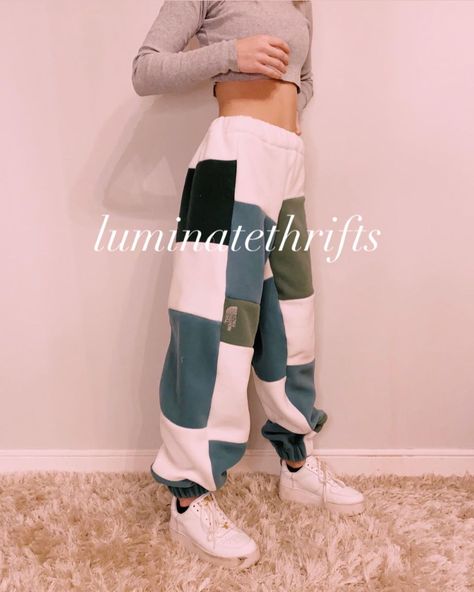 Trendy Reworked Cotton Bottoms, Patched Sweatpants, Nike Patchwork Sweatpants, Patch Work Sweatpants, Reworked Joggers, Sweatpants Diy, Reworked Sweatpants, Patchwork Sweatpants, Patchwork Joggers