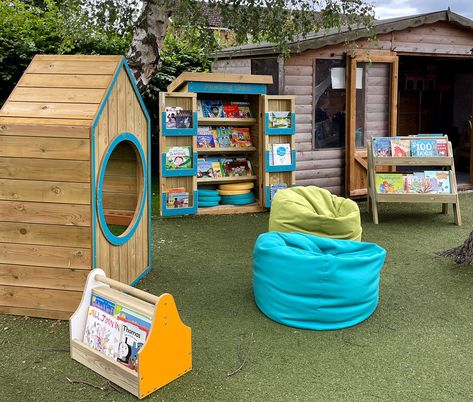 A new outdoor reading area for Stoke Prior First School Outdoor Book Area Eyfs, Outdoor Reading, Year 1 Outdoor Area, Outdoor Reading Space School, Eyfs Outdoor Writing Area, Ks2 Outdoor Learning Area, Outdoor Range, Eyfs Classroom, Library Furniture