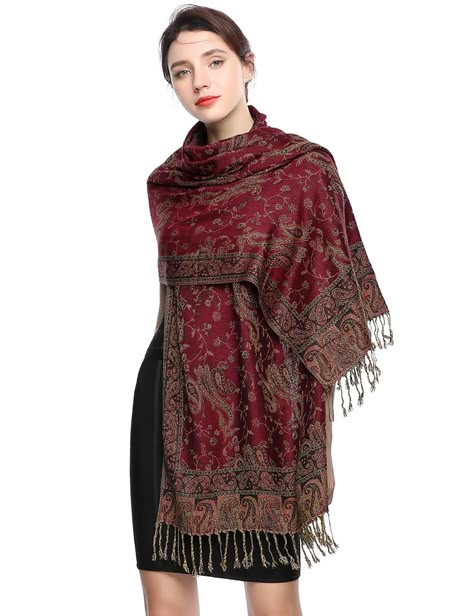 Arrives by Wed, Dec 13 Buy Pashmina Scarf Rave Women Scarves Luxury Paisley Shawl with Fringe Reversible Large Blanket Wrap 78.5" X27.5"(Date Red) at Walmart.com Scarves Aesthetic, Luxury Shawl, Scarf Aesthetic, Simple Hijab Tutorial, Vintage Shawl, Paisley Shawl, Simple Hijab, Large Blanket, Kashmiri Shawls