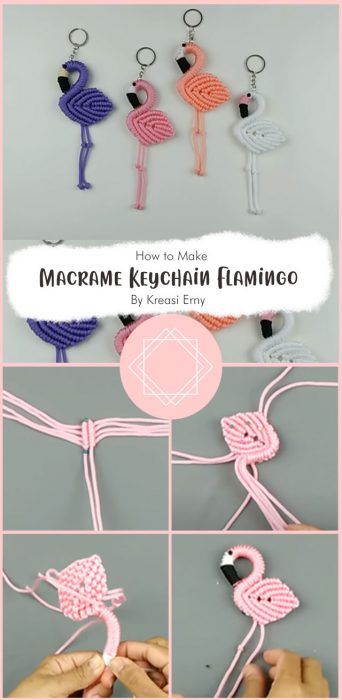 Lovely Macrame Flamingo Keychain Free Pattern Ideas - Carolinamontoni.com Crochet Flamingo Keychain, Macrame Ideas To Sell, Flamingo Crochet Pattern Free, Crochet Flamingo Pattern Free, Macrame For Kids, Flamingo Diy, Flamingo Keychain, Crochet Flamingo, Flamingo Craft