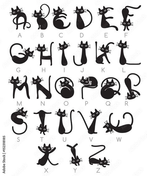 Fancy Lettering Alphabet, Cat Letters, Cat Lettering, Cat Font, Cat Alphabet, Alfabet Letters, Hand Lettering Art, Halloween Fonts, Hand Lettering Alphabet