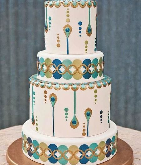 Cake Wrecks - Home - Sunday Sweets: Pretty as a Peacock Art Deco Wedding Cake, Cake Styles, Peacock Cake, Wedding Cake Art, Beautiful Baking, Frosted Cake, Geometric Cake, Cakes Decorating, Happy Cake