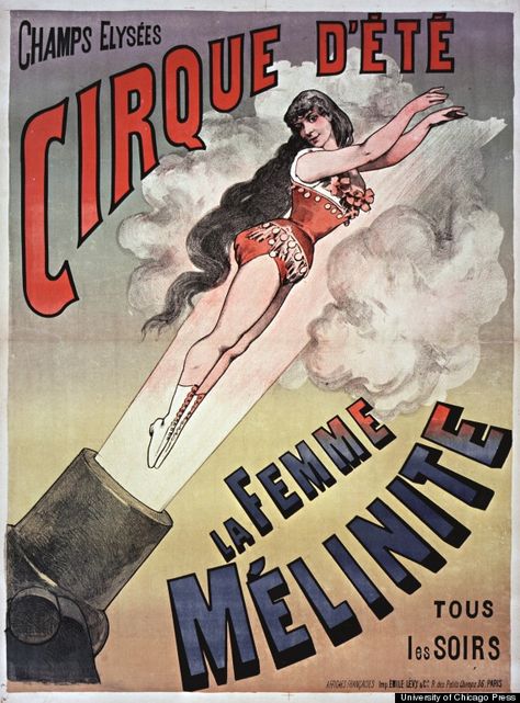 Performers constantly invented new ways to startle viewers. In the late 19th century, human cannonballs came on the scene, depicted in this poster from the famous Cirque d'Eté in Paris. Vintage Circus Photos, Steampunk Circus, Cirque Vintage, Old Circus, Vintage Circus Posters, Circus Sideshow, Circus Poster, Georges Seurat, Circus Art