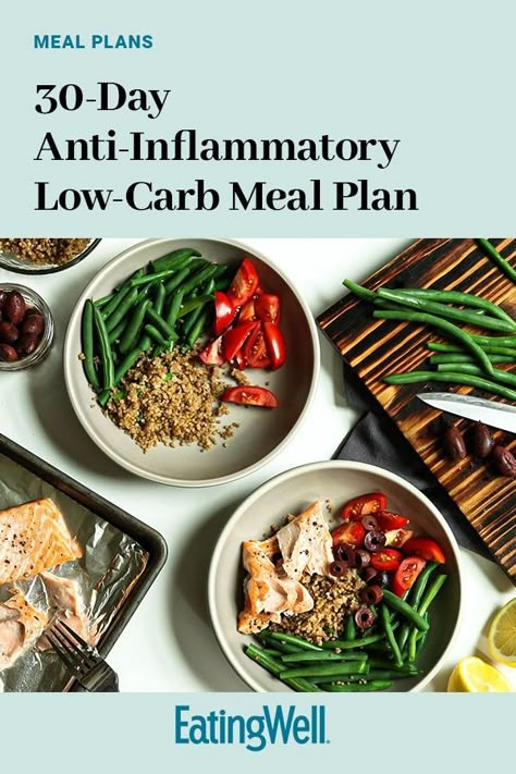 This healthy take on a low-carb diet does double duty, thanks to all the anti-inflammatory foods and recipes included. Whether you follow this meal plan for the whole 30 days or just choose one recipe to try, it's guaranteed you'll love it. #healthymealplans #healthyrecipes #mealplan #mealplanideas #mealplanning #mealprep Losing Weight Ideas, Inflammatory Meals, Inflammation Diet Recipes, Carb Diet Plan, Weight Loose Tips, Balanced Diet Plan, Inflammation Recipes, Anti Inflammation Recipes, Healthy Meal Prep Ideas