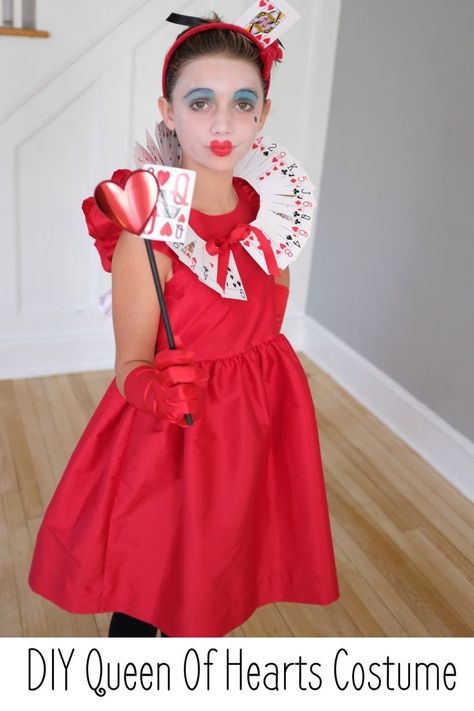 Check out this easy DIY Queen of Hearts costume Diy Queen Of Hearts Costume, Diy Queen Of Hearts, Lion Costume Diy, Diy Girls Costumes, Pirate Costume Diy, Cookie Costume, Heart Costume, Easy Diy Costumes, Queen Of Hearts Costume