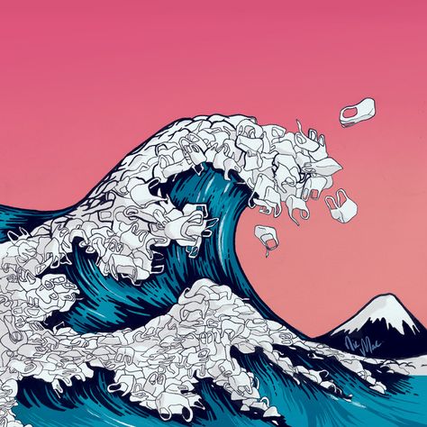 The Great Wave, In The Ocean, Great Wave, The Ocean, Pink, Blue, White, Instagram