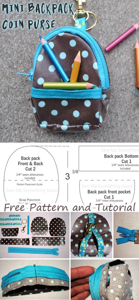 Mini Backpack Coin Purse Free Pattern, Mini Backpack Diy Free Pattern, Mini Backpack Pattern Free, Chatelaine Diy, Coin Purse Pattern Free, Mini Backpack Diy, Mini Backpack Pattern, Key Chain Diy, Backpacking For Beginners