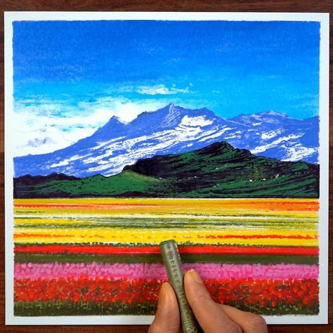 Beauty of nature - Oil pastel drawing ( tutorial ) | Oil pastel drawing of a amazing mountain landscape - Complete tutorial with colour names | By Morning Drizzle Oil Pastel Nature Drawings, Nature Drawing Oil Pastel, Mountain Oil Pastel, Pastel Drawing Tutorial, Pastel Mountains, Oil Pastel Landscape, Colour Names, Mountain Drawing, Oil Pastel Paintings