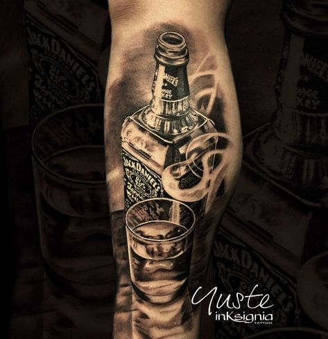 Whisky Tattoo, Jack Daniels Tattoo, Whisky Jack Daniels, Poker Tattoo, Aa Tattoos, Whisky Jack, Ace Tattoo, Jack Daniels Bottle, Bottle Tattoo