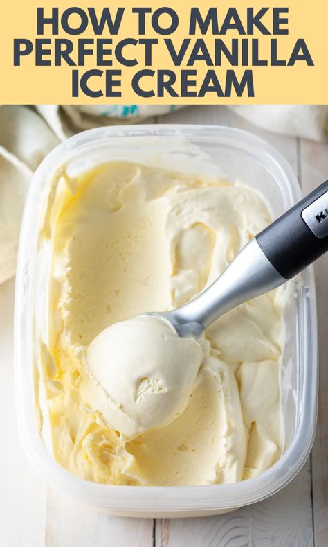 Easy Homemade Vanilla Ice Cream - Hands-down the best recipe for thick, creamy homemade French vanilla ice cream that's perfect for loading with your favorite sweet toppings. #aspicyperspective #foodblog #foodie #instayum #hungry #thekitchn #onmytable #dailyfoodfeed #foodlove #foodpic #instafood #foodstagram #tasty #homemadevanillaicecream #easyicecream #vanillaicecream #icecreamrecipe #vanilla #icecream #dessert #homemade #frozentreat #sweet #treat French Vanilla Ice Cream, Best Vanilla Ice Cream, Best Homemade Ice Cream, Easy Homemade Ice Cream, Easy Ice Cream Recipe, Vanilla Ice Cream Recipe, Ice Cream Mix, Ice Cream Maker Recipes, Ice Cream Mixture