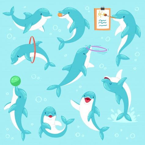 Dolphin Vector, Dolphin Drawing, Cartoon Dolphin, Cartoon Sea Animals, Dolphin Art, 동화 삽화, Underwater Animals, Jr Art, Vintage Business