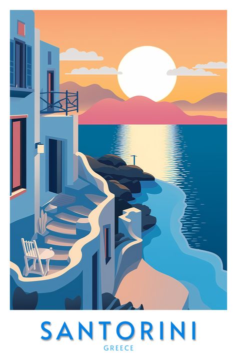 #greece #aethestic #beautiful #landscape #illustration #santorini #vintage #poster #europe #illustration #trending Greek Illustration, Europe Illustration, Greece Illustration, Santorini Poster, Greece Decor, Ikea Vases, Greek Paintings, Greece Art, Pastel Poster