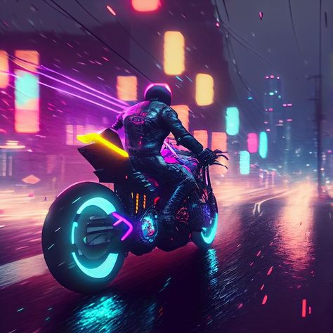 Cyberpunk motorcycle or motorbike in str... | Premium Photo #Freepik #photo #motorcyclist #motorcycle-rider #rider #moto Motorcycle Sci Fi, Vaporwave Motorcycle, Cyberpunk Motorbike, Sci Fi Motorcycle, Tech Dystopia, Cyberpunk Dnd, Cyberpunk Motorcycle, Cyberpunk Synthwave, Neon Coffee