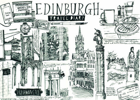 Edinburgh Travel Diary Scotland Travel Journal, Trip List, Travel Journaling, Edinburgh Travel, Notebook Sketches, Travel Art Journal, Painting Styles, Sketch Pad, Dream Trip