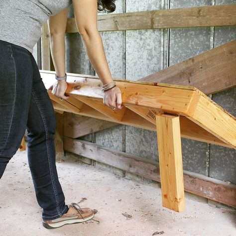 Fold-down Benches for Backyard Upgrades : This is a simple project that works great in many old buildings. Fold Down Bench, Folding Bench Seat, Folding Picnic Table Plans, Folding Garden Table, Potting Bench Plans, Diy Bench Seat, Garden Bench Plans, Backyard Upgrades, Wall Bench