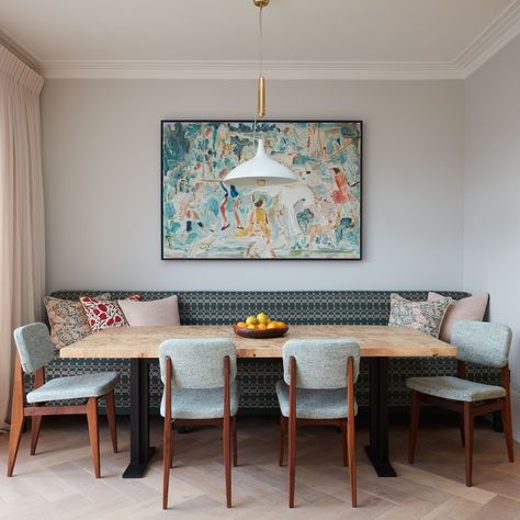 Studio Ashby | Our motto ‘Start with the Art’ in action. This beautiful commission by one of our favourite artists @TomoCampbell sets the tone for the… | Instagram Studio Ashby, Dining Room Renovation, Fancy Kitchens, Seating Ideas, The Perfect Kitchen, Design Your Kitchen, Kitchen And Dining Room, House Of Beauty, Banquette Seating