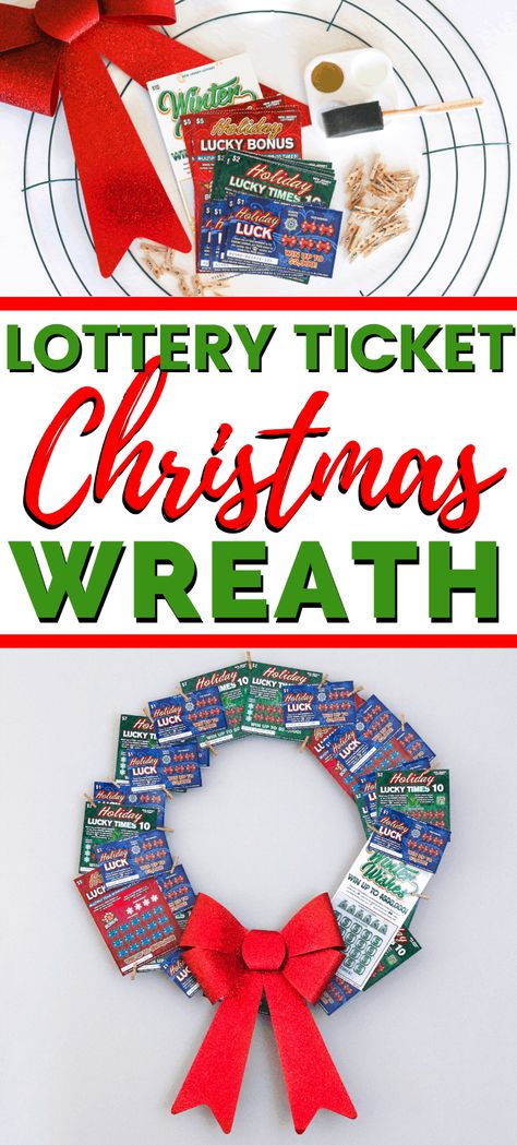 Scratch Ticket Wreath, Lottery Ticket Wreath, Lottery Ticket Christmas Gift, Lottery Ticket Tree, Ticket Gift Ideas, Lottery Ticket Bouquet, Lottery Ticket Gift, Raffle Basket, Pinterest Christmas