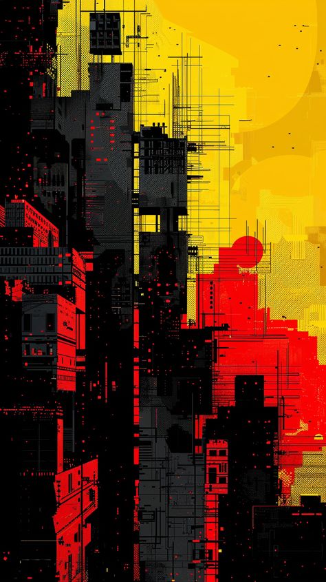 Pixel Art Wallpaper in Black, Red, and Yellow Black Red Yellow Aesthetic, Red And Yellow Wallpaper Aesthetic, Pixel 9 Wallpapers, Punk Pattern Design, Abstract Pixel Art, Yellow And Red Aesthetic, Black Yellow Aesthetic, Red Yellow Aesthetic, Red And Yellow Aesthetic