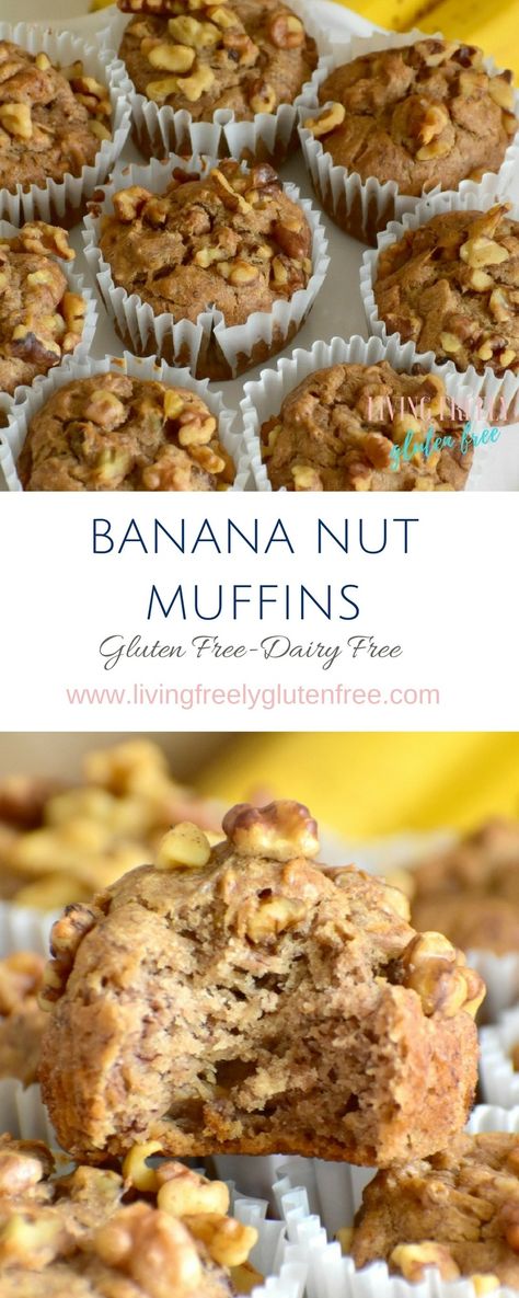 Gluten Free Banana Nut Muffins, Gluten Free Chocolate Chip Muffins, Gluten Free Banana Muffins, Gluten Free Blueberry Muffins, Delicious Banana Bread, Banana Muffins Easy, Nut Muffins, Banana Nut Muffins, Gluten Free Recipes For Breakfast