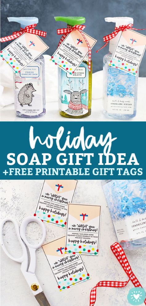 Holiday Soap Gift Idea + Printable Gift Tags! This easy DIY Holiday gift is perfect for neighbors and friends. Don't miss the gift tags! // Neighbor Gift Idea // Teacher Gift Idea // #gifttags #printables #freeprintable #holidaygift #christmasgift #neighborgift #diygift Soap Gift Tags, Christmas Soap Gift, Free Printable Christmas Gift Tags, Christmas Gift Tags Free, Appreciation Gifts Diy, Teacher Holiday Gifts, Teacher Appreciation Gifts Diy, Holiday Soap, Teacher Gift Tags