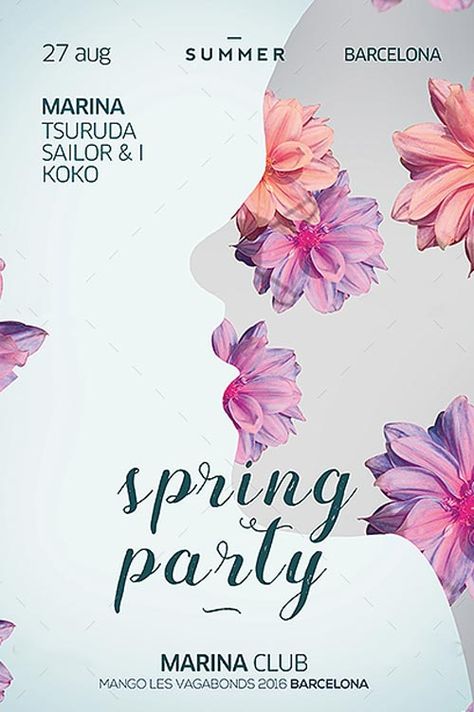 Spring Flyer, Club Party Flyer, Party Flyer Template, Free Flyer Templates, Event Poster Design, Event Flyer Templates, Club Flyers, Spring Event, Psd Designs