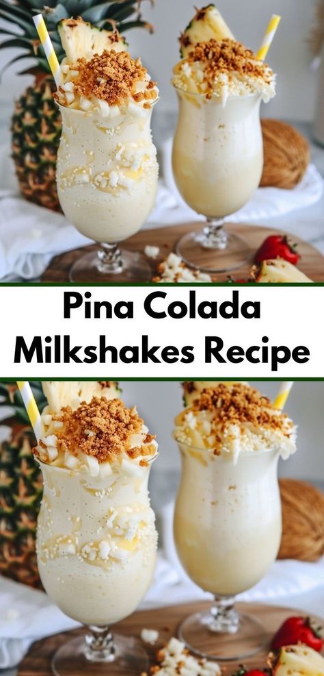 Looking for a milkshake recipe? Our Pina Colada Milkshakes Recipe is ideal! A delicious and refreshing dessert drink inspired by the classic pina colada. Pina Colada Milkshake Recipe, Pina Colada Milkshake, Best Pina Colada Recipe, Barbie Recipes, Pineapple And Coconut Milk, Pina Colada Smoothie Recipe, Pina Colada Mocktail, Pina Colada Smoothie, Pina Colada Recipe