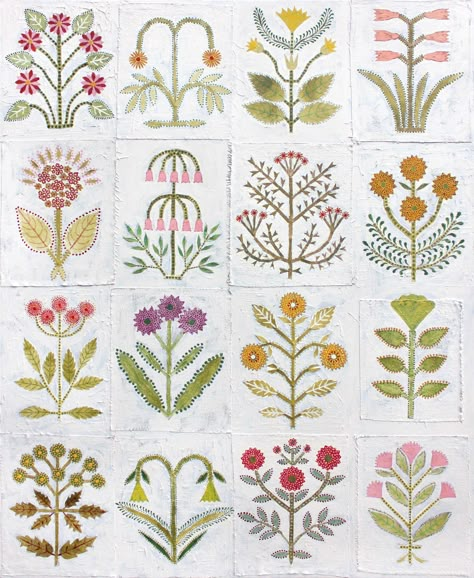 Ellen Merchant, Herbarium I | Eastwood Fine Art Ellen Merchant, Folk Art Flowers, Art Sites, Mixed Media On Canvas, Folk Art Painting, Mixed Media Canvas, Floral Illustrations, Surface Pattern Design, Flower Art