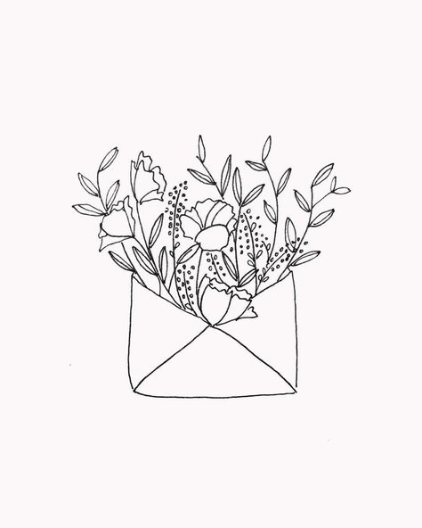 Dot + Wolf Studio // Flower envelope Lightbulb Terrarium, Flower Envelope, 심플한 그림, Flowers Simple, Flower Sketch, White Drawing, Bouquet Flower, Pola Sulam, Floral Frame