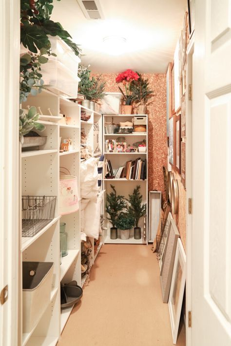 Home Decor Closet Storage Ideas, Seasonal Decor Organization Storage Ideas, Home Decor Storage Room, Seasonal Storage Closet, Holiday Storage Closet, Organize Storage Closet, Christmas Decor Storage Ideas, Inventory Organization Storage, Seasonal Decor Storage