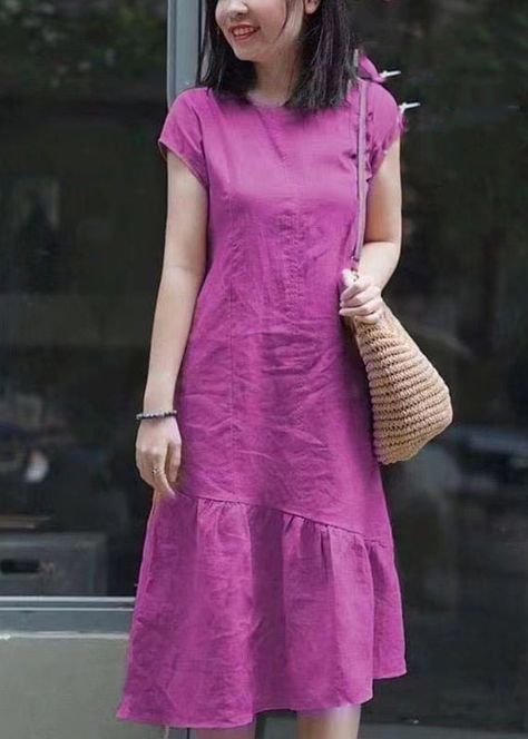 Asymmetrical Dress Pattern, Simple Frock, Simple Kurti, Cotton Short Dresses, Dresses Short Sleeve, Airy Dress, Long Sleeve Outfits, Short Summer Dresses, Half Sleeve Dresses