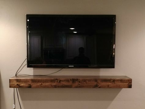 Floating Mantle Wooden Floating Shelf Under Tv, Wooden Shelf Under Tv, Mounted Tv With Shelf Underneath, Barn Beam Shelf Under Tv, Tv With Floating Shelf Underneath, Floating Mantel Under Tv, Under Tv Mantle, Floating Tv Mantle, Diy Floating Shelf Under Tv