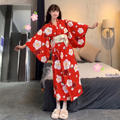 Kimono Pajamas, Flower Kimono, Traditional Japanese Kimono, Traditional Kimono, Japanese Dress, Pajama Dress, Womens Kimono, Japanese Outfits, Chinese Dress