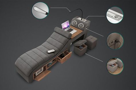 This ultimate bed doubles up as a couch and a WFH desk fitted with all the smart tech! | Yanko Design Futuristic Bed, Flexible Bed, Sectional Living Room Sets, Modern Style Bed, Modern Murphy Beds, Convertible Bed, Smart Bed, Futuristic Furniture, Sectional Sleeper Sofa